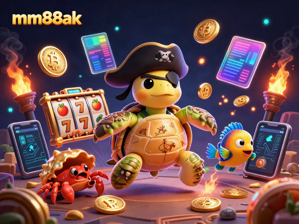 Experience the thrilling mm88ak undersea adventure with turtles and casinos surrounded by vibrant, glowing elements.