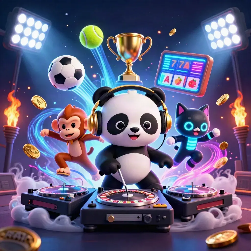 Panda DJ, scimmia danzante e gattino rave tra slot, monete e luci neon.