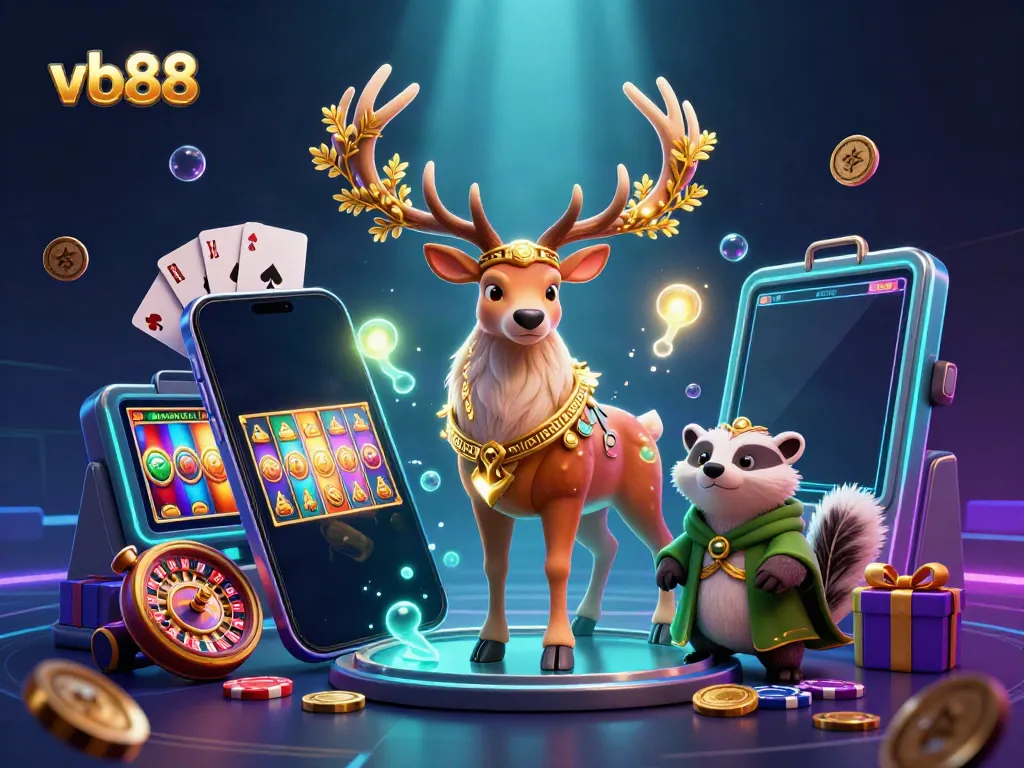 Experience the thrill of winning at VB88 with engaging characters and casino elements in an immersive scene.